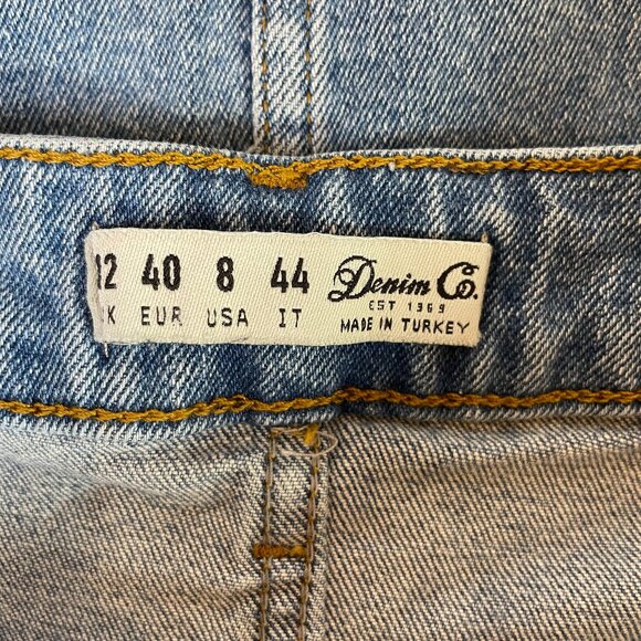 Denim Co Est 1969 Midi Jean Skirt Size 8 Light Wash Distressed Hem Front Slit - Picture 7 of 9